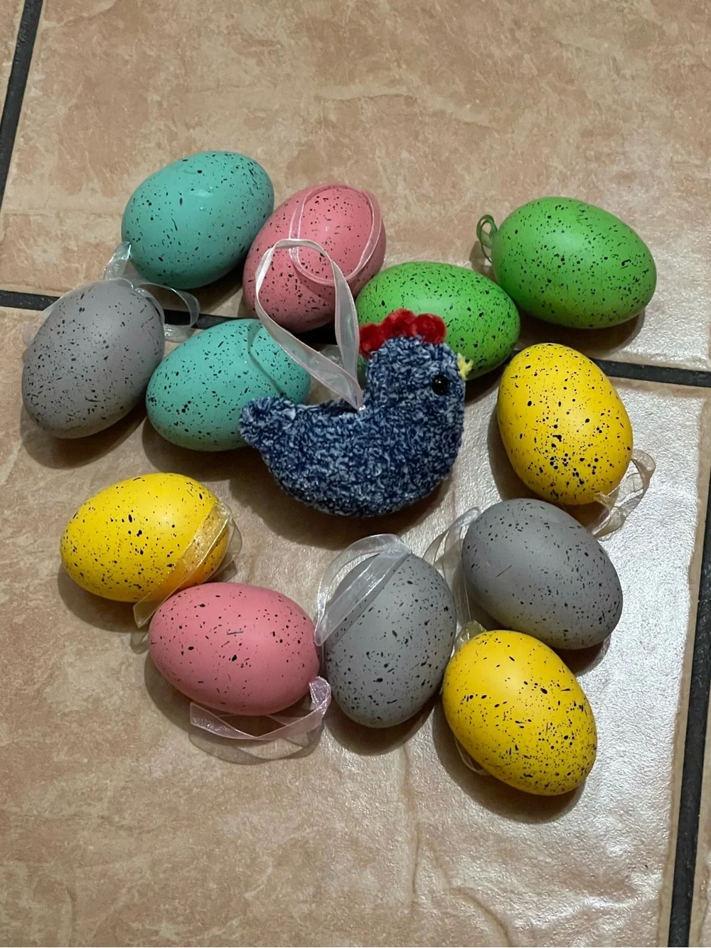 Handmade Plush Crochet Chicken Speckled Pastel Easter Egg Christmas Ornaments